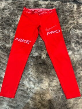 Nike Red Pro Training Leggings with Pink Logos